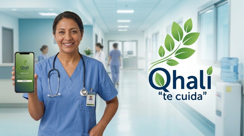 Enfermera con la app Qhali